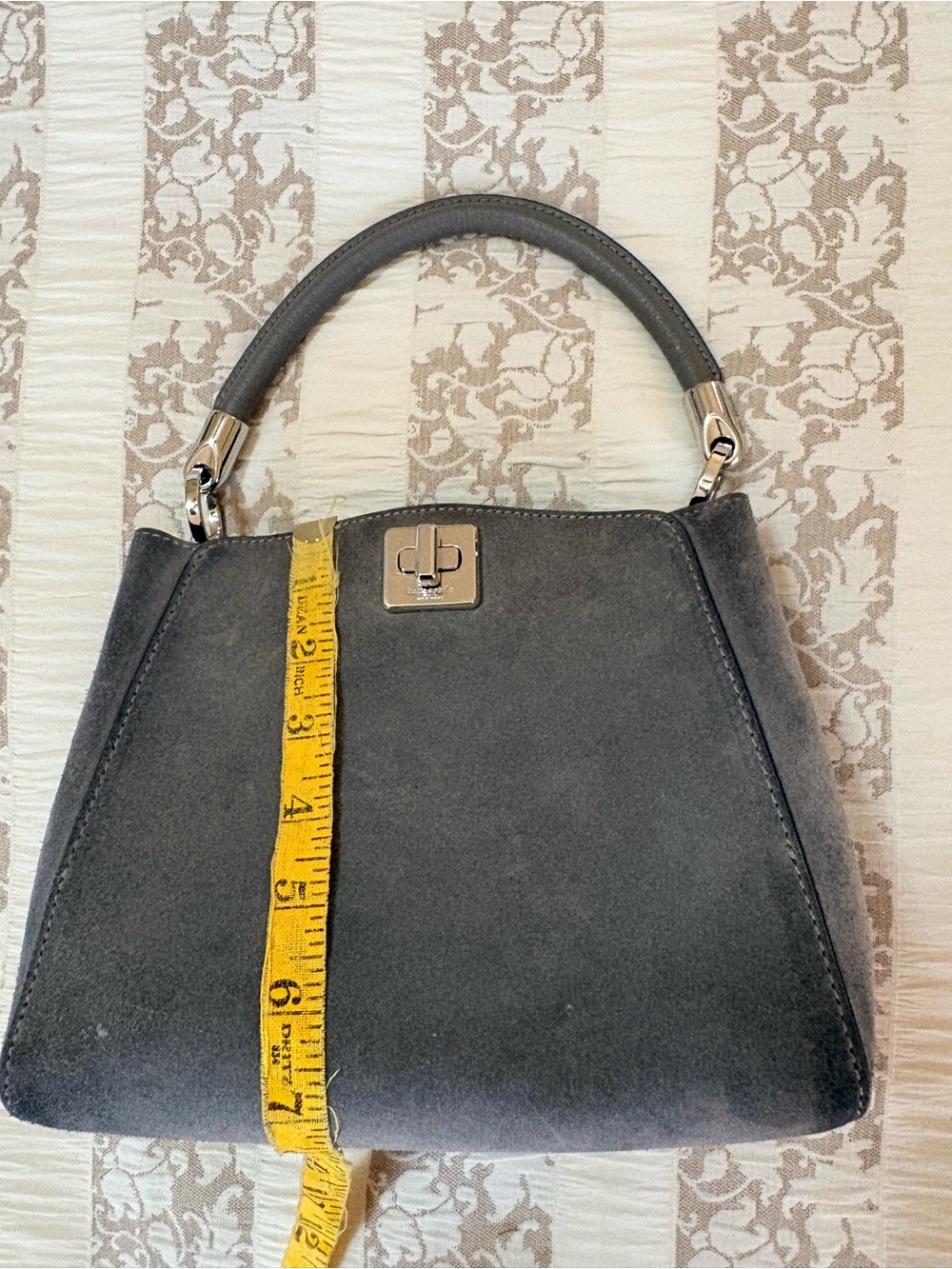 2pc, Mini Gray Suede Top-Handle Bag and crossbody strap with scarf. EUC - Picture 13 of 13